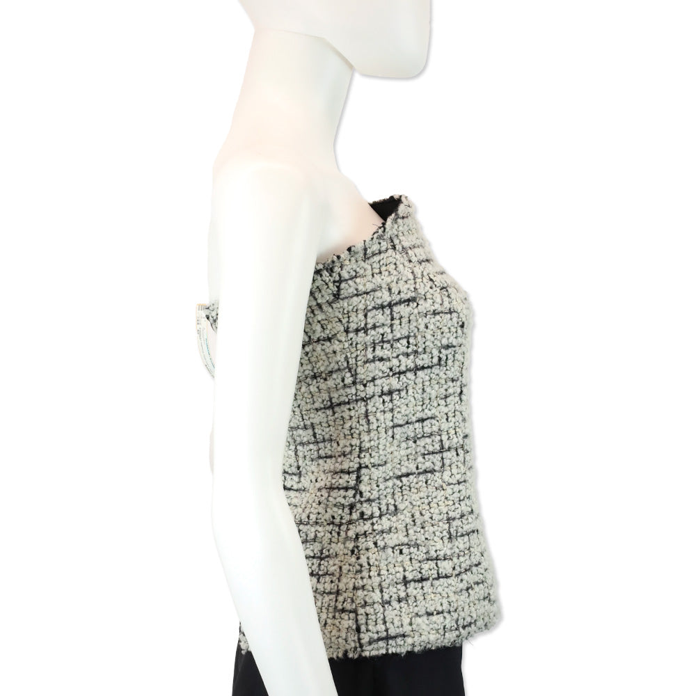 Chanel White Tweed Sleeveless Bustier Top