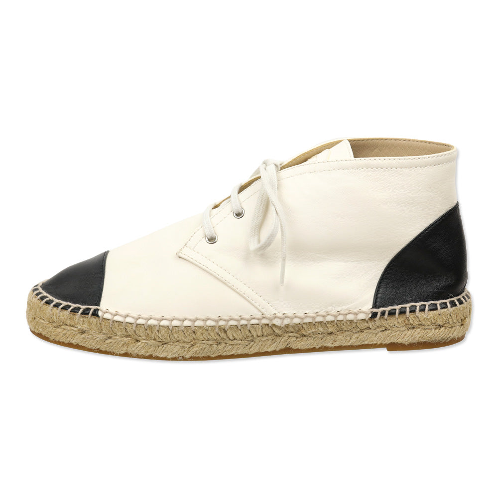 Chanel White/Black Lambskin High Top Espadrille Sneakers