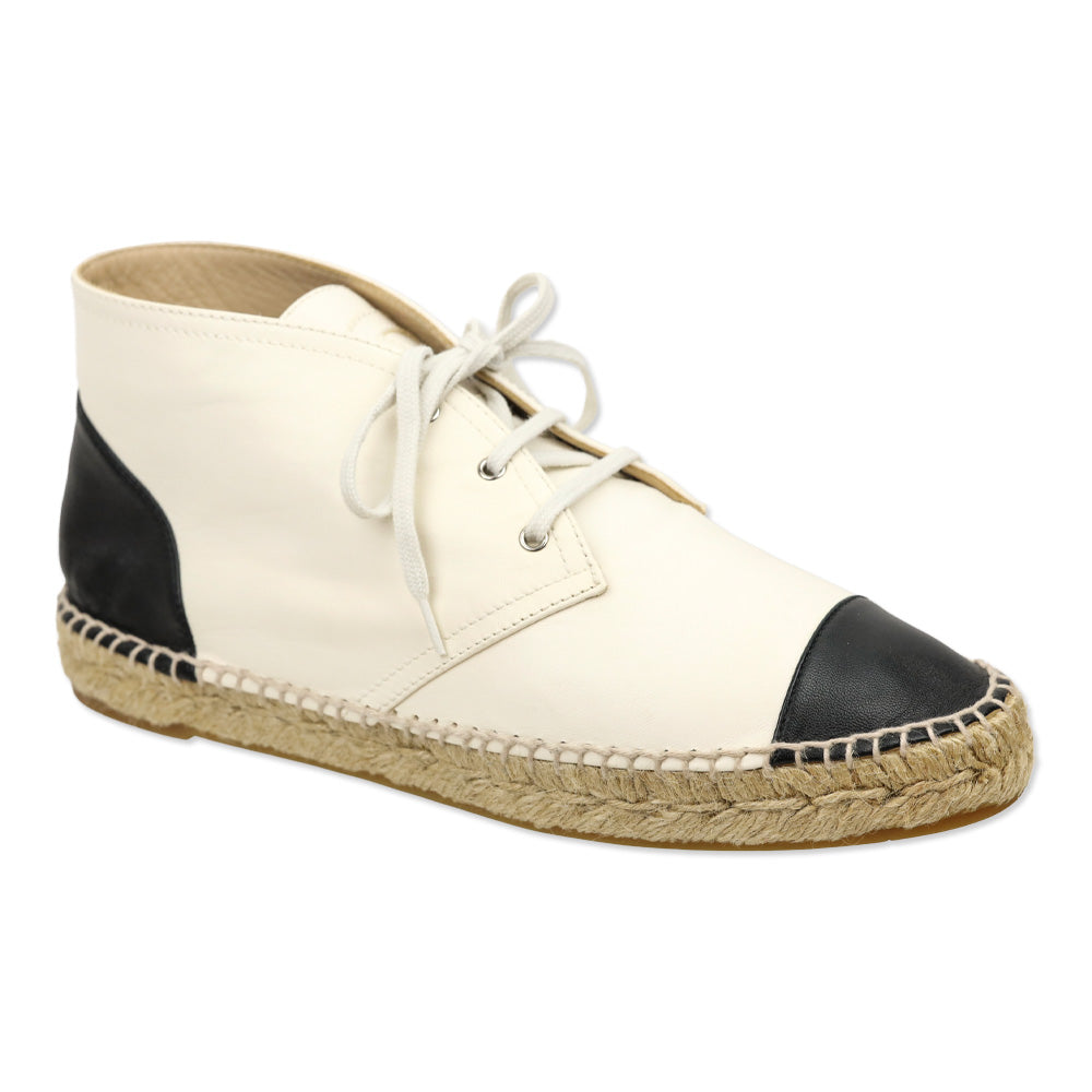 Chanel White/Black Lambskin High Top Espadrille Sneakers