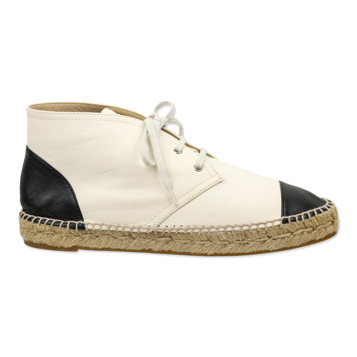 Chanel White/Black Lambskin High Top Espadrille Sneakers