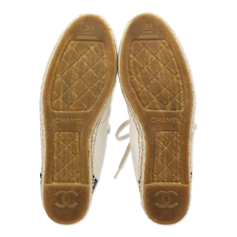 Chanel White/Black Lambskin High Top Espadrille Sneakers