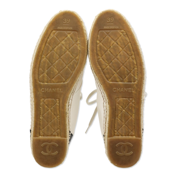 Chanel White/Black Lambskin High Top Espadrille Sneakers