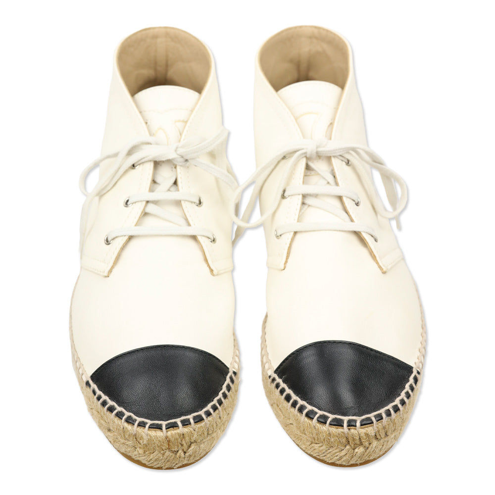Chanel White/Black Lambskin High Top Espadrille Sneakers