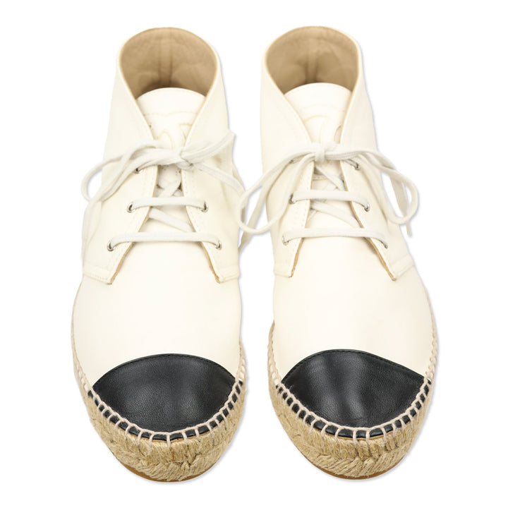 Chanel White/Black Lambskin High Top Espadrille Sneakers