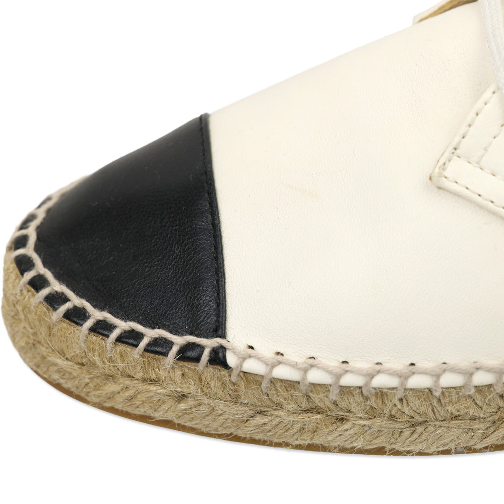 Chanel White/Black Lambskin High Top Espadrille Sneakers