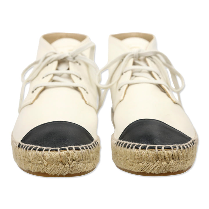 Chanel White/Black Lambskin High Top Espadrille Sneakers