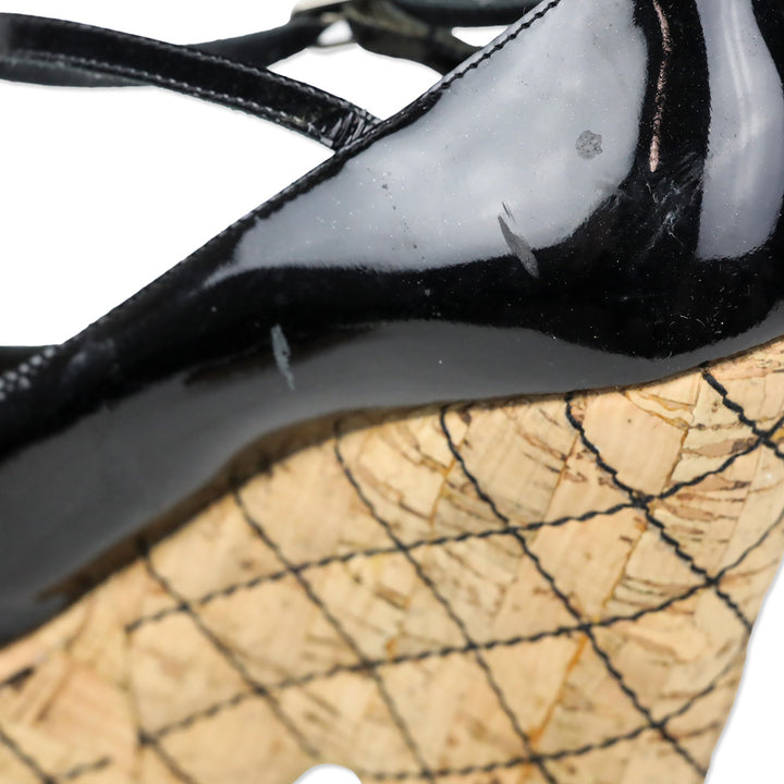 Chanel 2007 Black Patent Mary Jane Quilted Puff Cork Peep Toe Platform Pump