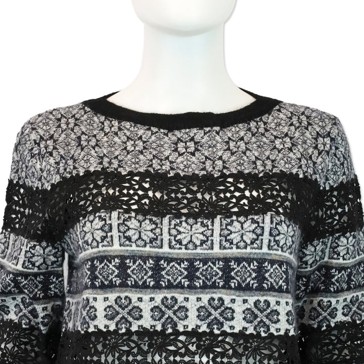 Chanel 2016 Fair Isle Mohair-Blend Lace Floral Stripe Knit Sweater