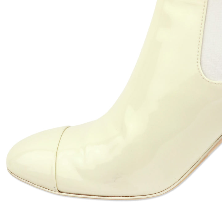 Chanel 22C Ecru Patent Calfskin Ankle Chelsea Boots