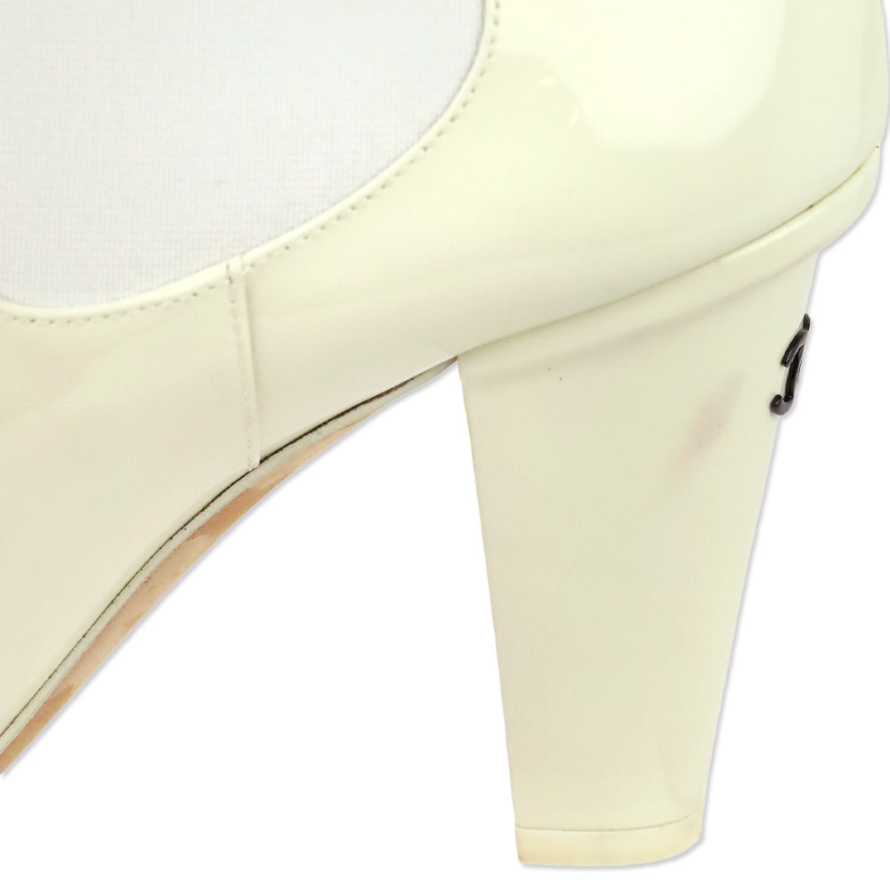 Chanel 22C Ecru Patent Calfskin Ankle Chelsea Boots