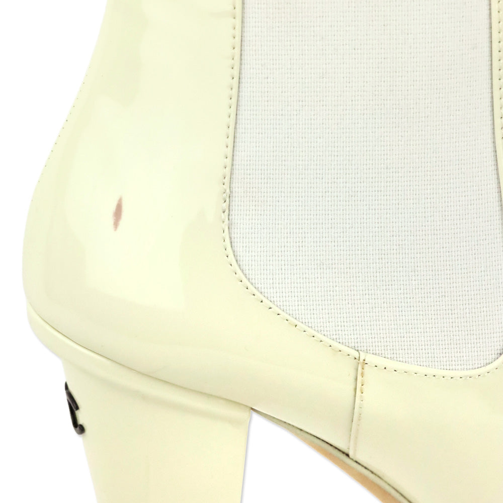 Chanel 22C Ecru Patent Calfskin Ankle Chelsea Boots
