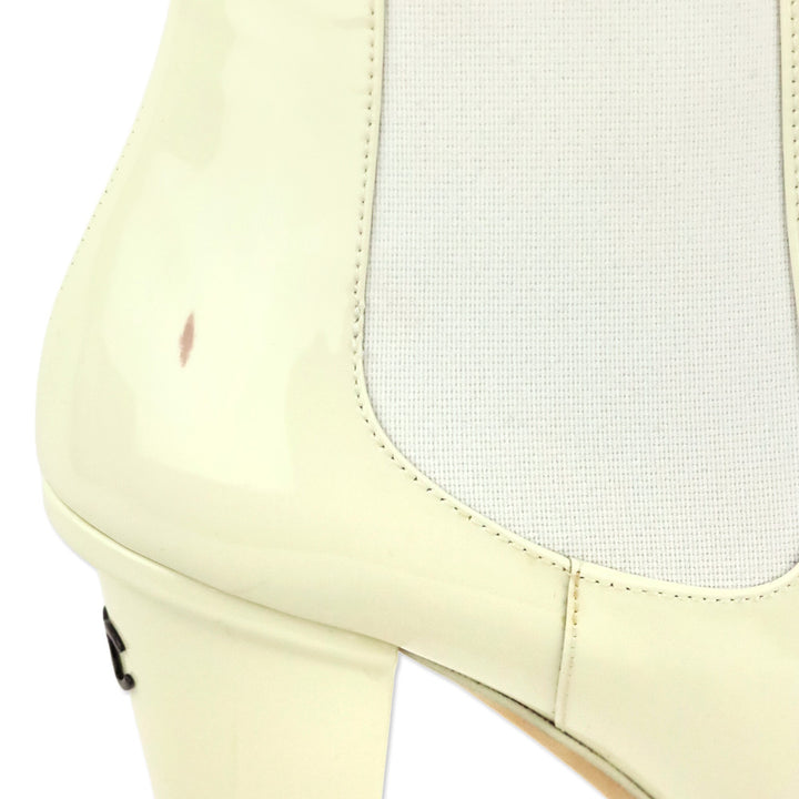 Chanel 22C Ecru Patent Calfskin Ankle Chelsea Boots