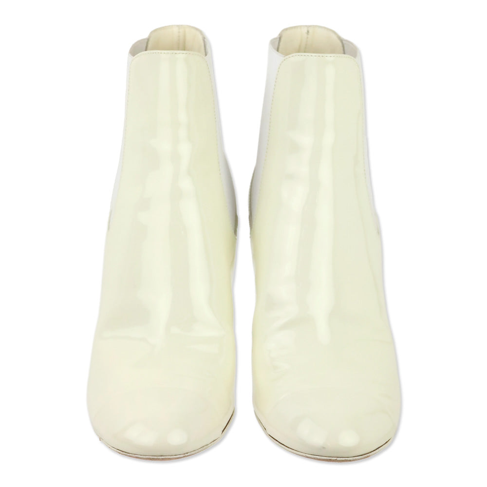 Chanel 22C Ecru Patent Calfskin Ankle Chelsea Boots