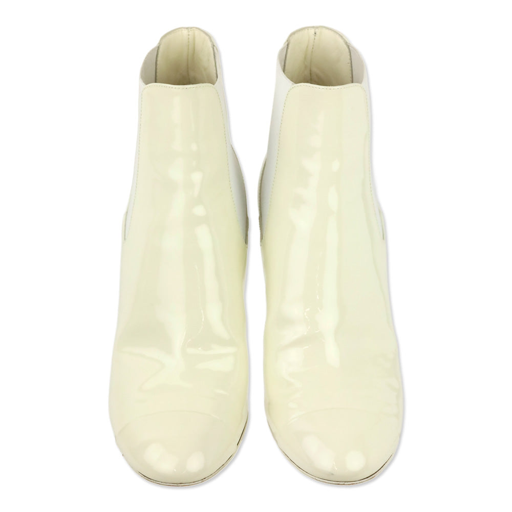 Chanel 22C Ecru Patent Calfskin Ankle Chelsea Boots