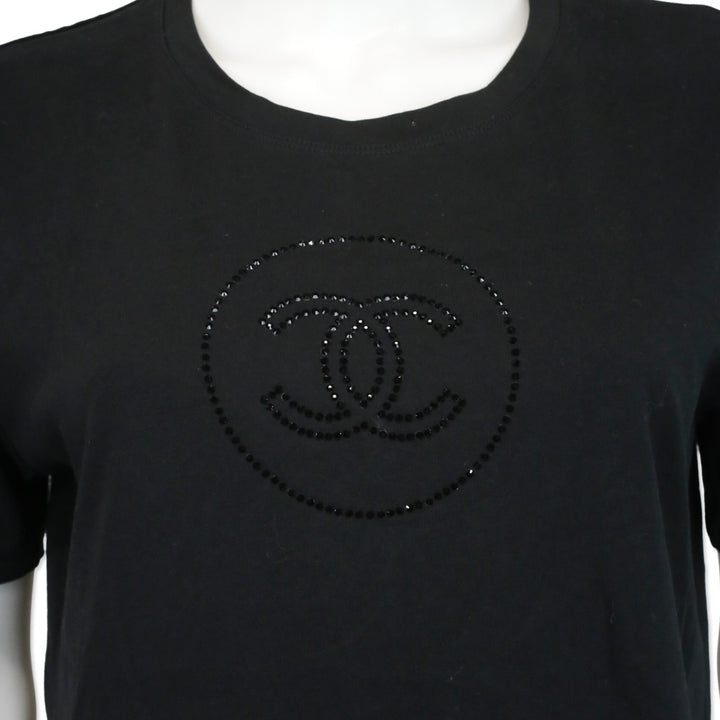Chanel Black Cotton Rhinestone CC Logo T-Shirt