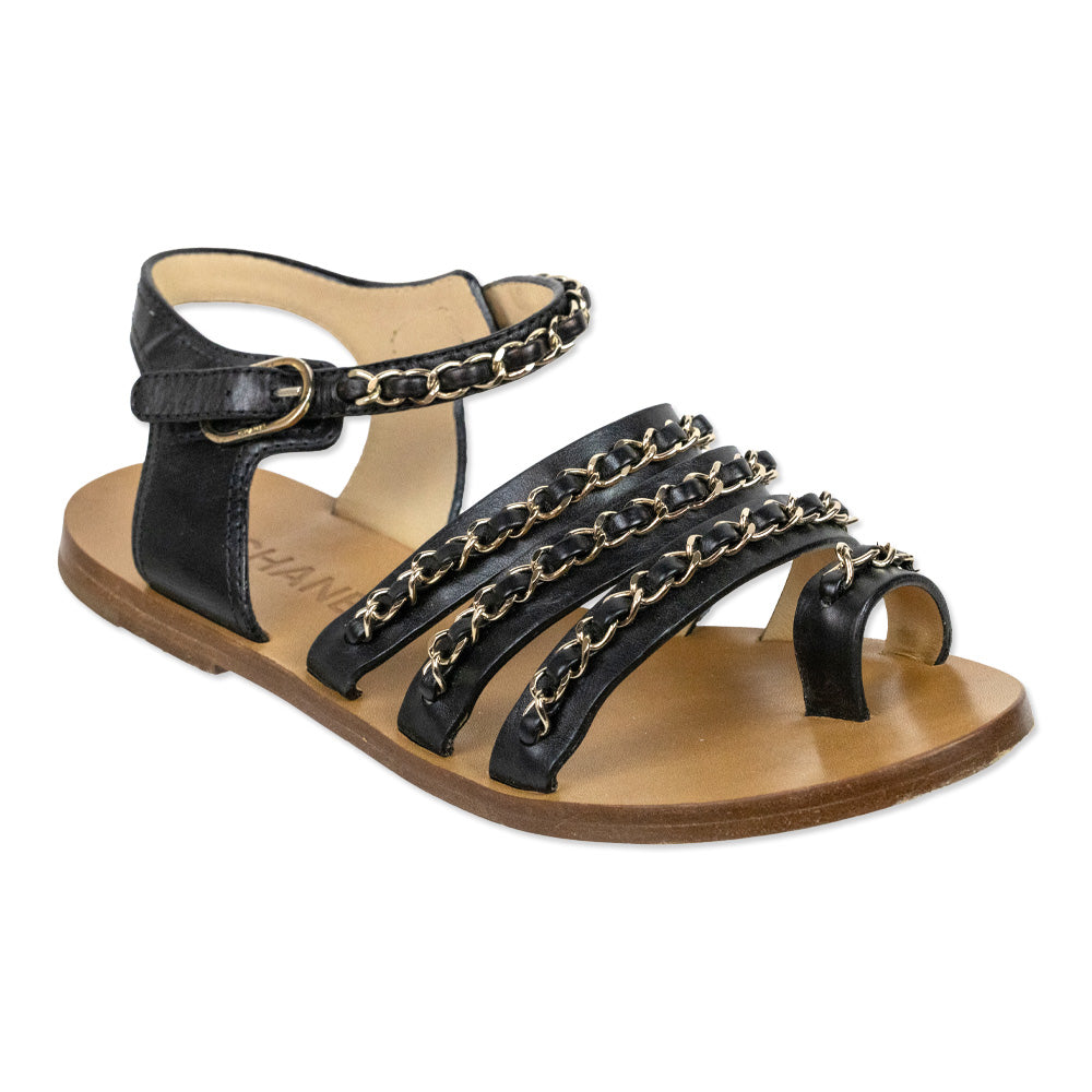 Chanel Black Leather CC Chain Link Sandals