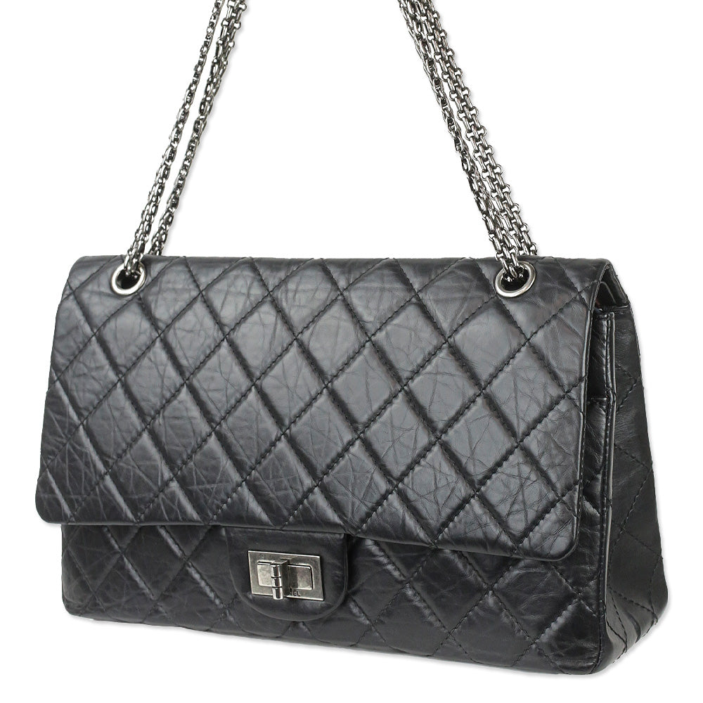 Chanel Black Quilted Aged Calfskin Leather Reissue 2.55 Double Flap Bag