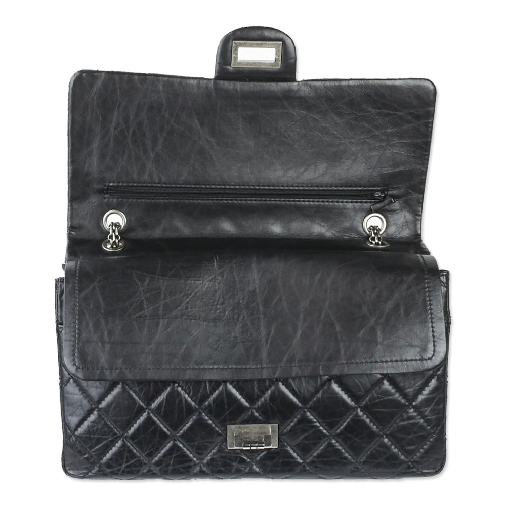 Chanel Black Quilted Aged Calfskin Leather Reissue 2.55 Double Flap Bag