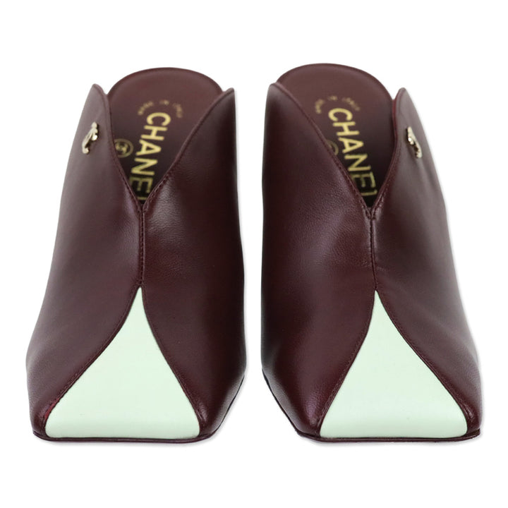 Chanel FW 2026 Dark Burgundy & Light Green Lambskin Mules