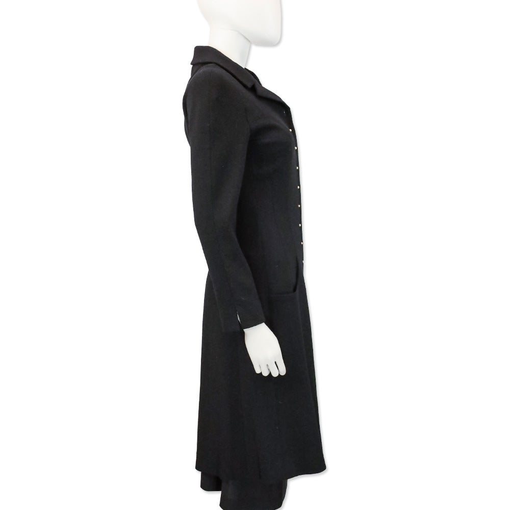 Chanel F/W 02 Black Wool Pearl Buttons Coat