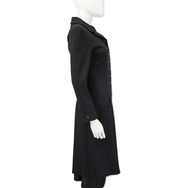 Chanel F/W 02 Black Wool Pearl Buttons Coat