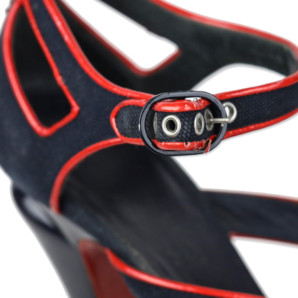 Chanel SS 2008 Red Patent/Blue Canvas Open Toe Heels