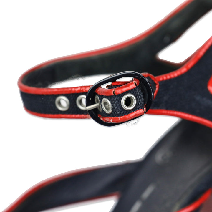 Chanel SS 2008 Red Patent/Blue Canvas Open Toe Heels