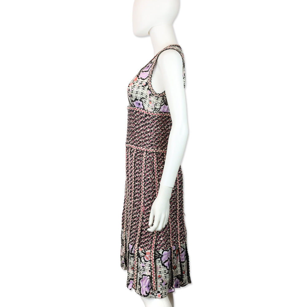 Chanel S/S 2004 CC Logo Tweed Sleeveless Midi Dress