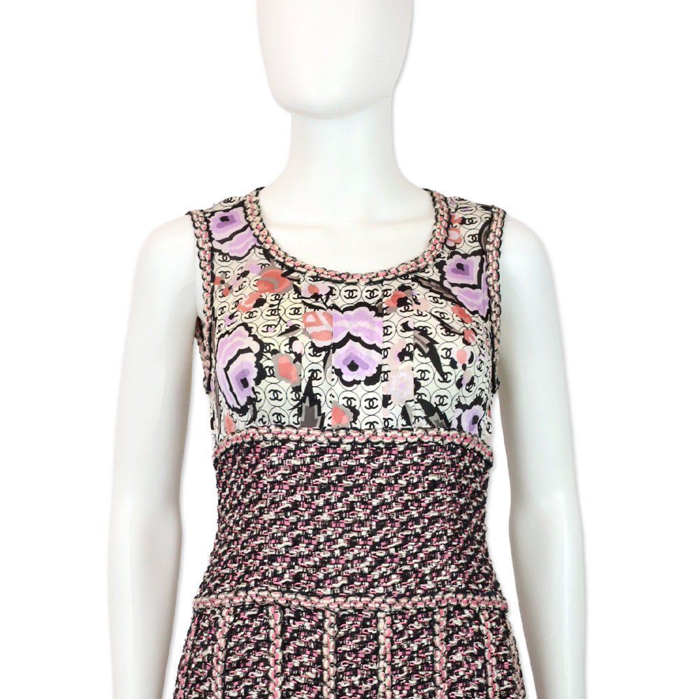 Chanel S/S 2004 CC Logo Tweed Sleeveless Midi Dress
