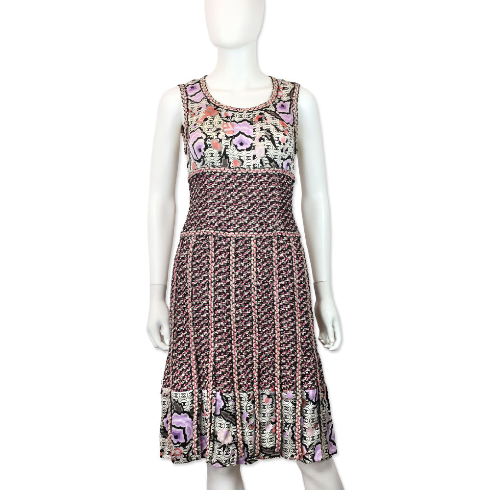 Chanel S/S 2004 CC Logo Tweed Sleeveless Midi Dress