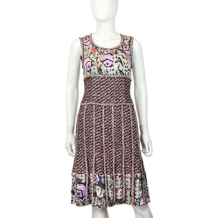 Chanel S/S 2004 CC Logo Tweed Sleeveless Midi Dress
