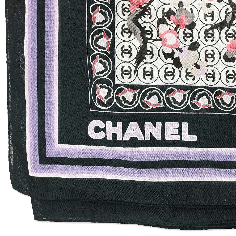 Chanel S/S 2004 Pink Floral CC Logo Cotton Shawl