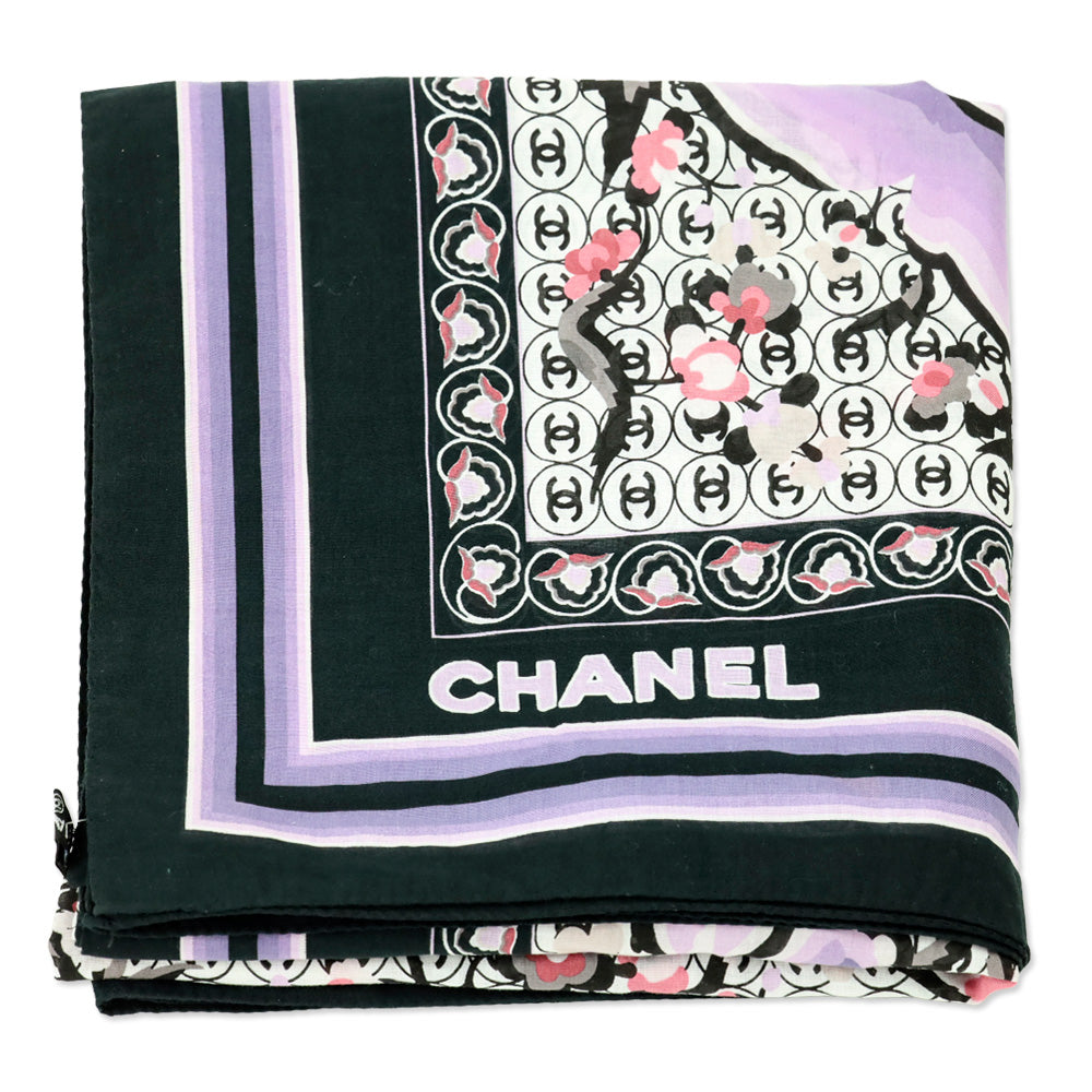 Chanel S/S 2004 Pink Floral CC Logo Cotton Shawl