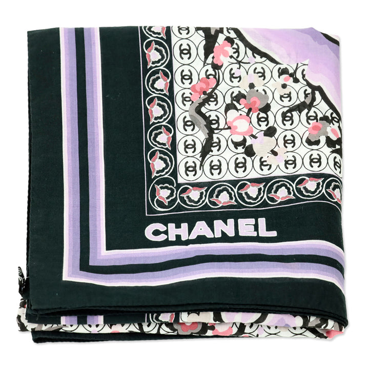 Chanel S/S 2004 Pink Floral CC Logo Cotton Shawl
