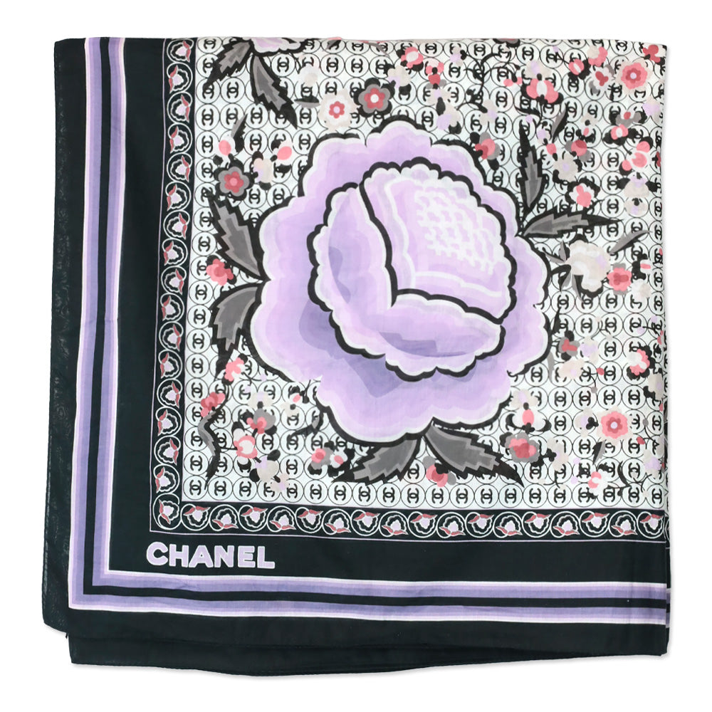 Chanel S/S 2004 Pink Floral CC Logo Cotton Shawl