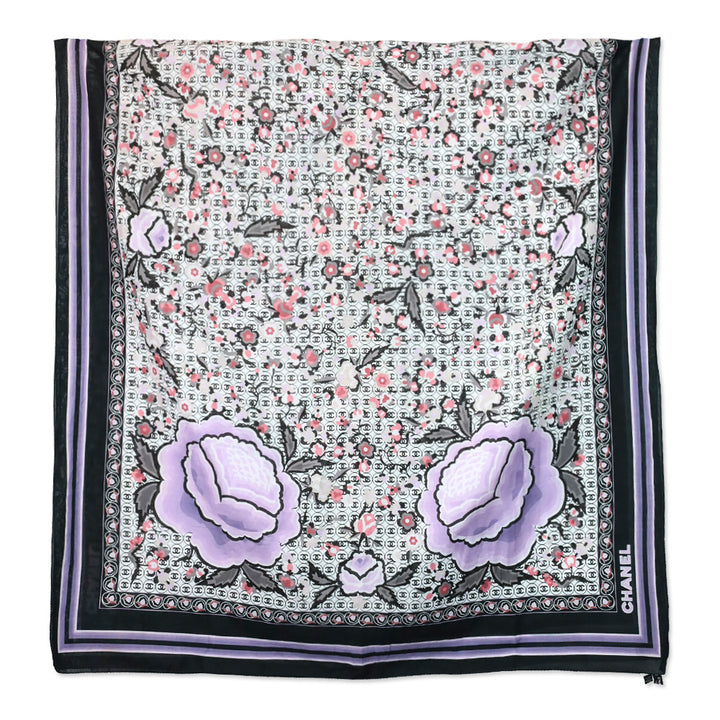 Chanel S/S 2004 Pink Floral CC Logo Cotton Shawl