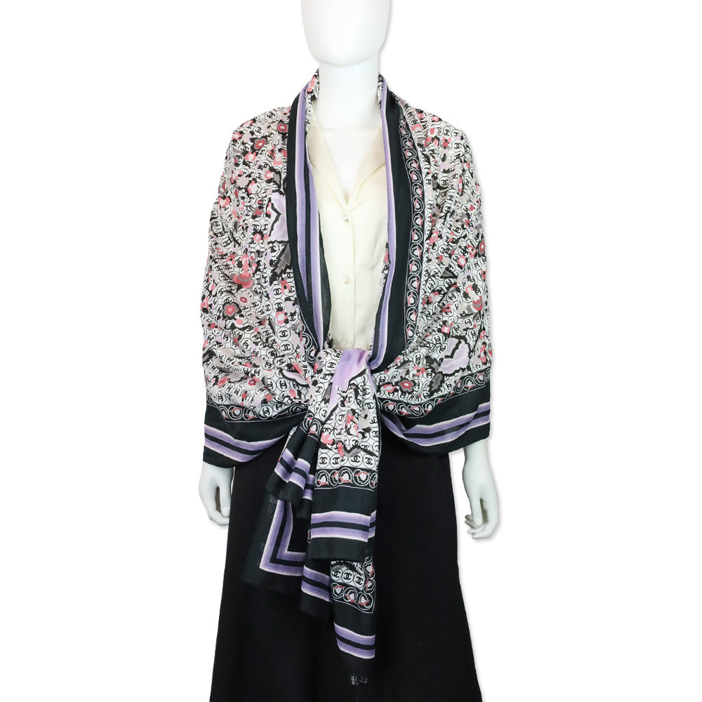 Chanel S/S 2004 Pink Floral CC Logo Cotton Shawl