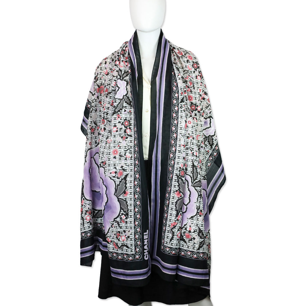 Chanel S/S 2004 Pink Floral CC Logo Cotton Shawl