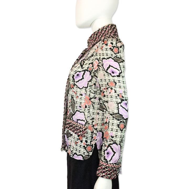Chanel Spring 2004 CC Logo Tweed Button Up Blouse