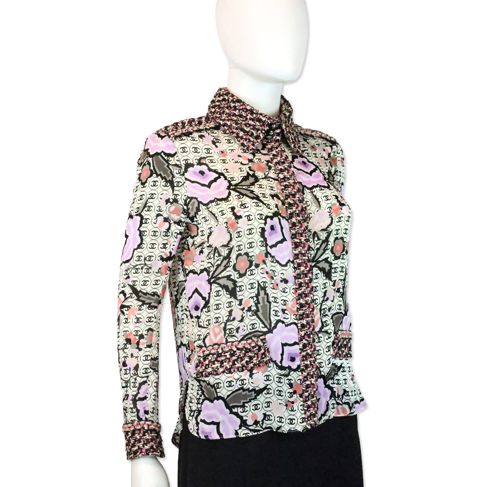 Chanel Spring 2004 CC Logo Tweed Button Up Blouse