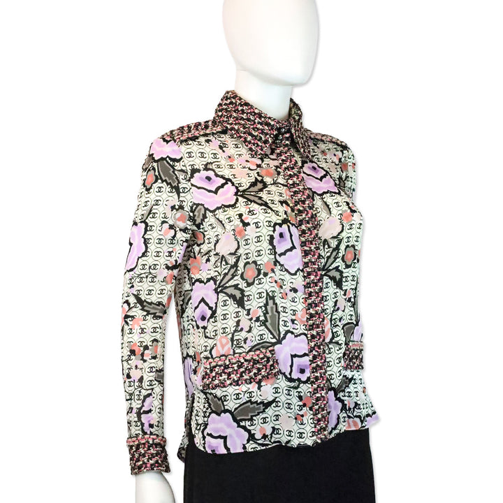 Chanel Spring 2004 CC Logo Tweed Button Up Blouse