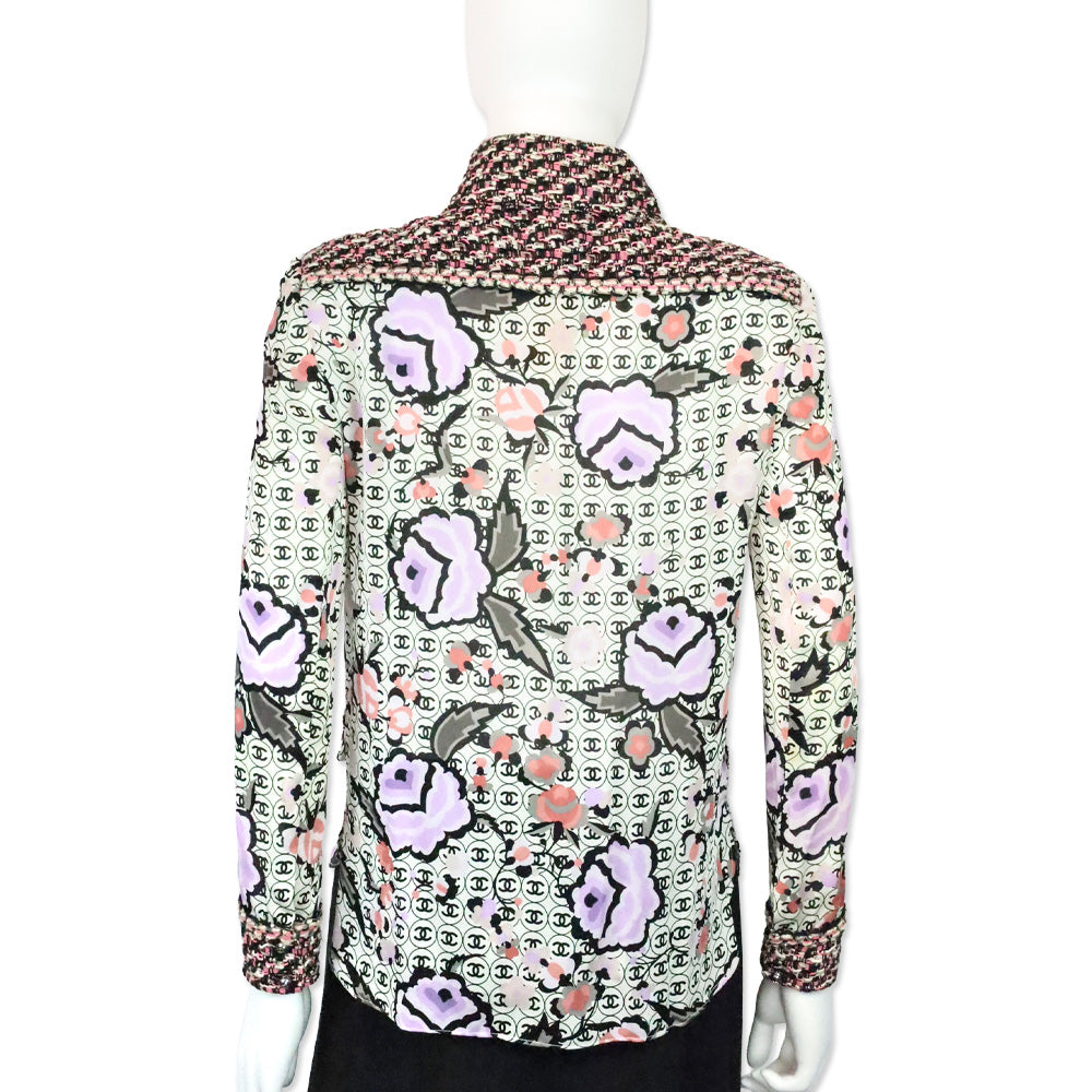 Chanel Spring 2004 CC Logo Tweed Button Up Blouse