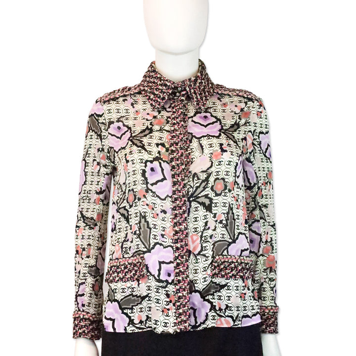 Chanel Spring 2004 CC Logo Tweed Button Up Blouse
