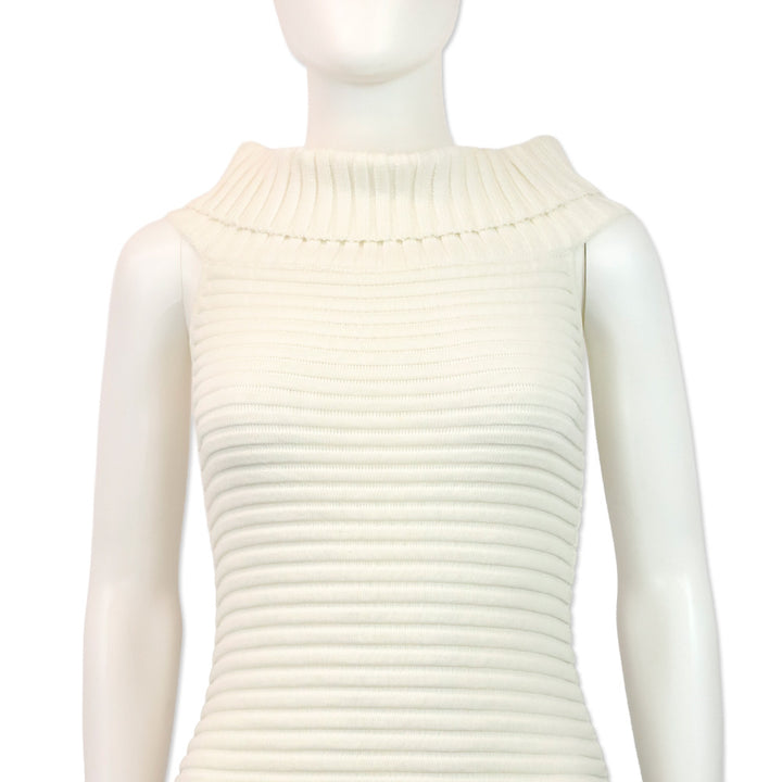 Chanel Spring 2009 White Ribbed Knit Cotton-Blend Off-The-Shoulder Sweater Dress