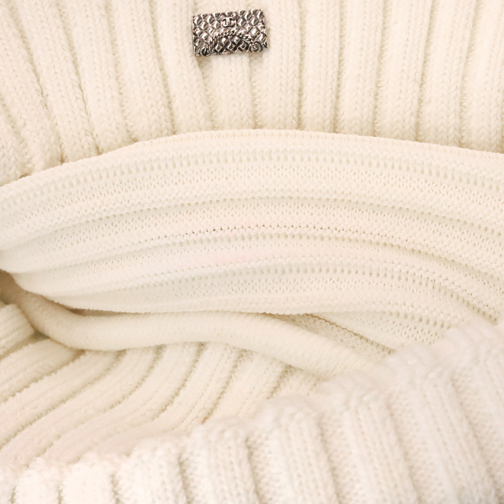 Chanel Spring 2009 White Ribbed Knit Cotton-Blend Off-The-Shoulder Sweater Dress