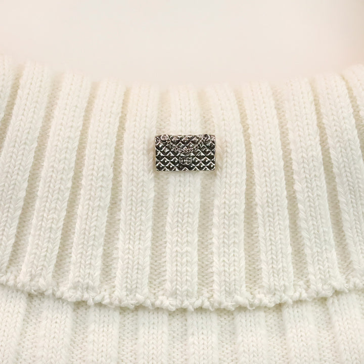 Chanel Spring 2009 White Ribbed Knit Cotton-Blend Off-The-Shoulder Sweater Dress