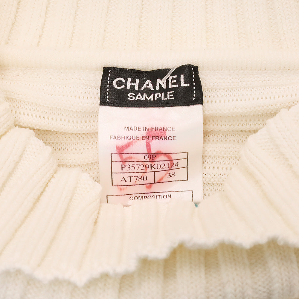 Chanel Spring 2009 White Ribbed Knit Cotton-Blend Off-The-Shoulder Sweater Dress