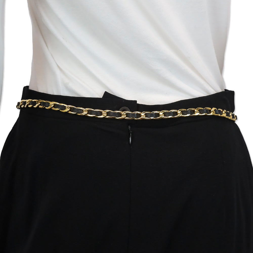Chanel Vintage 1994 Black Leather Gold Chain-Link Medallion Belt