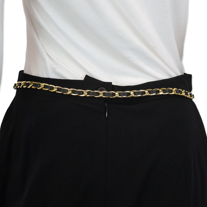 Chanel Vintage 1994 Black Leather Gold Chain-Link Medallion Belt