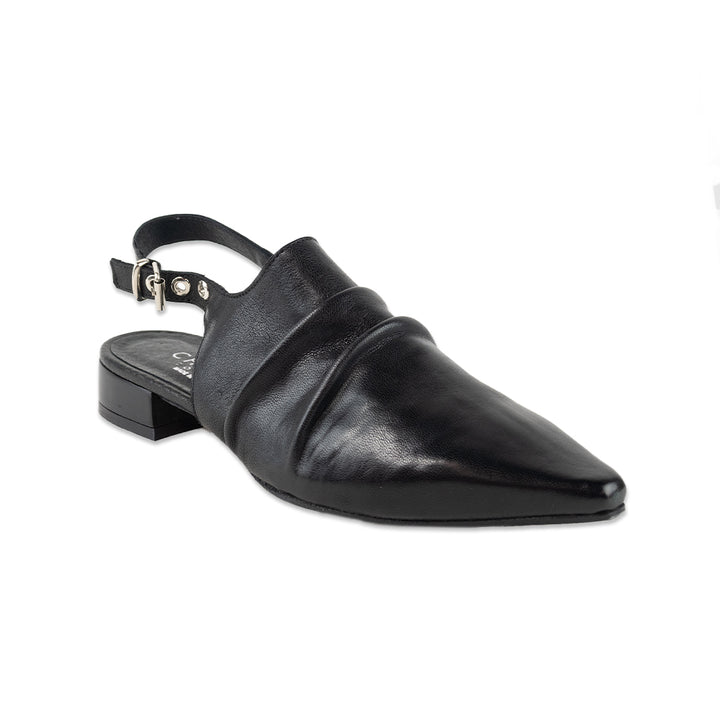 Charles Cooper Black Leather Pointed Toe Mules